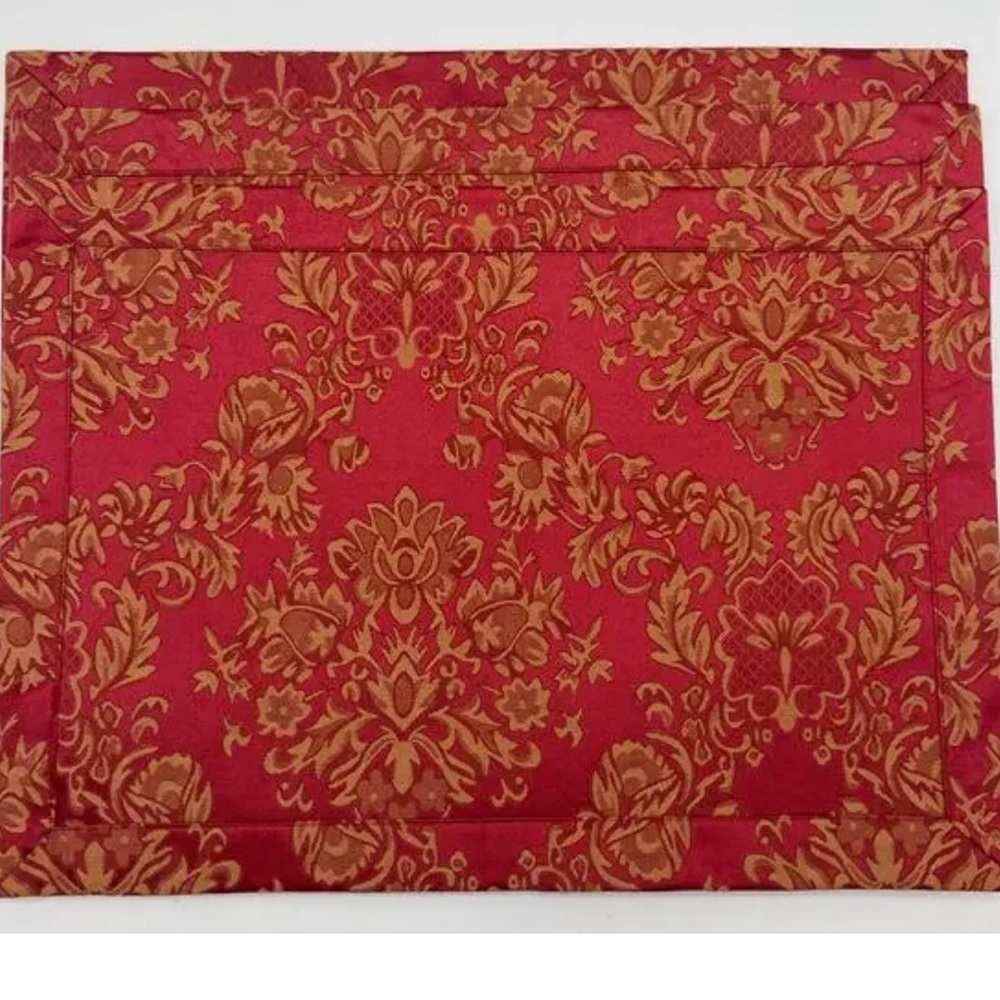 Waterford Barons Court Red Gold Damask Placemats Set 4